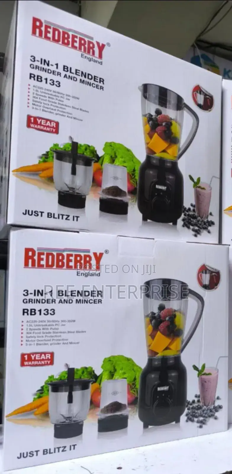 3 in 1 Redberry Blender Chopper and Grinder