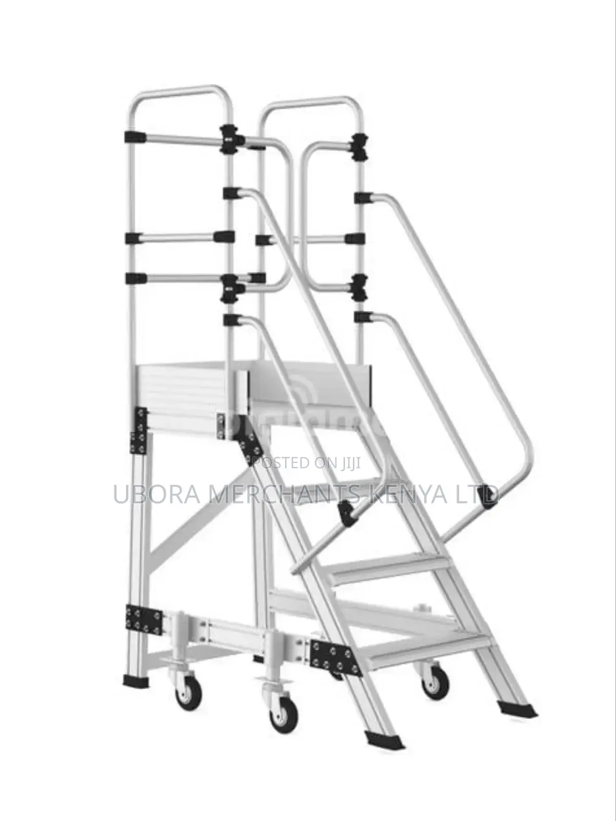 Aluminum One Sided Wheeled Platform Ladder 4 Step.