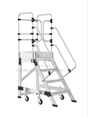 Aluminum One Sided Wheeled Platform Ladder 4 Step.