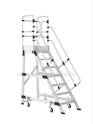 Aluminum One Sided Wheeled Platform Ladder 7 Step