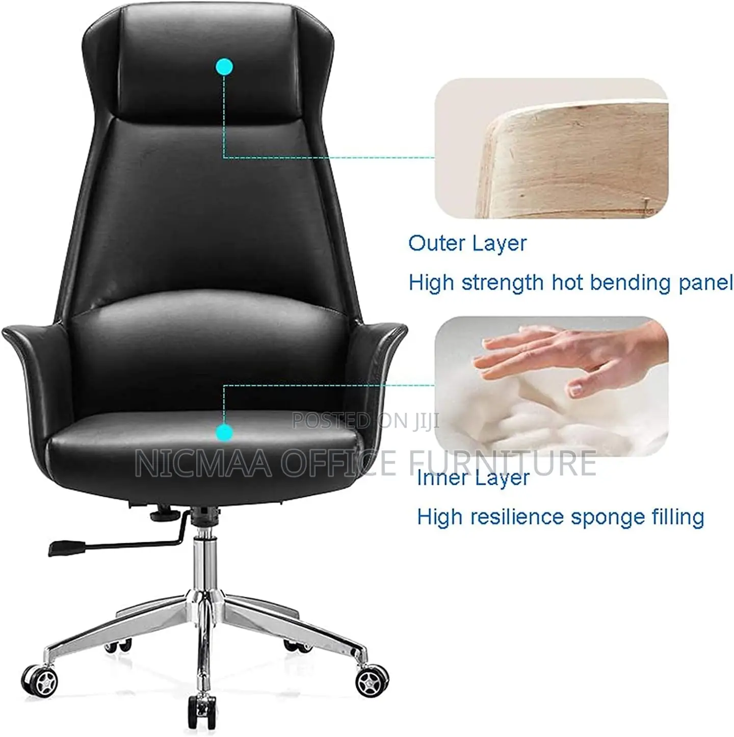 Office Seat: Executive Adjustable High Back Faux Leather Seat