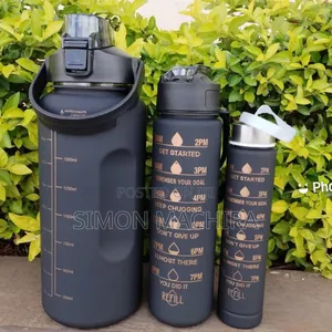 3 in 1 Black Motivational Water Bottle Set