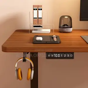 Office Desk: Adjustable Modern Wood Top Desk