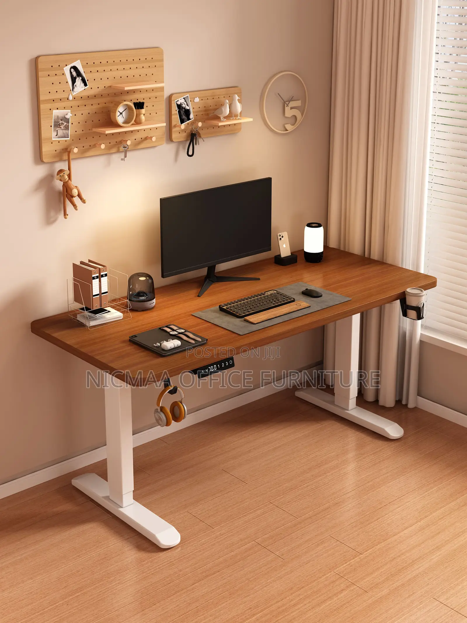 Office Desk: Adjustable Modern Wood Top Desk