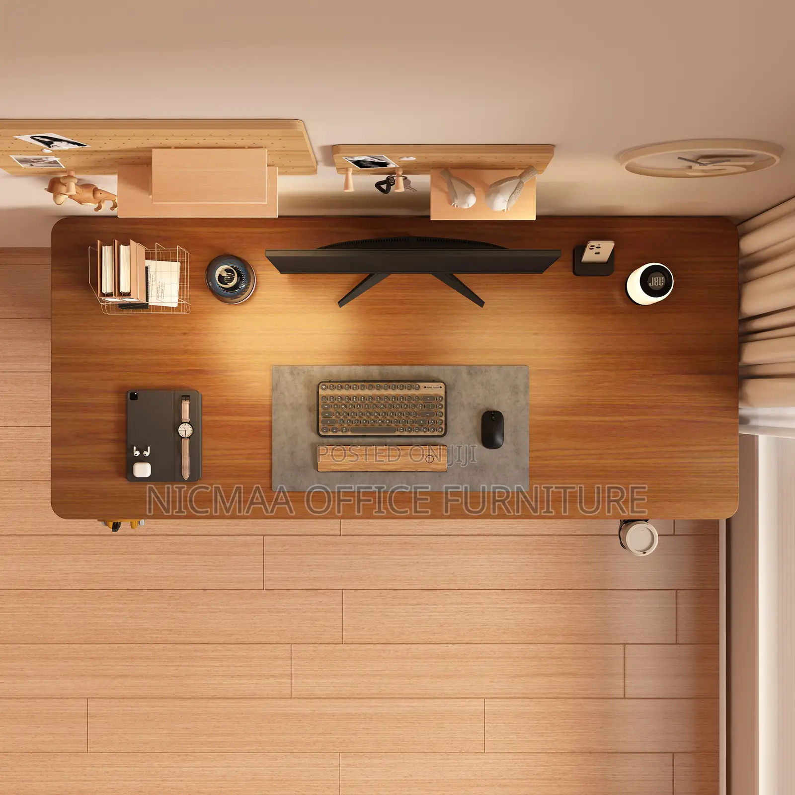 Office Desk: Adjustable Modern Wood Top Desk