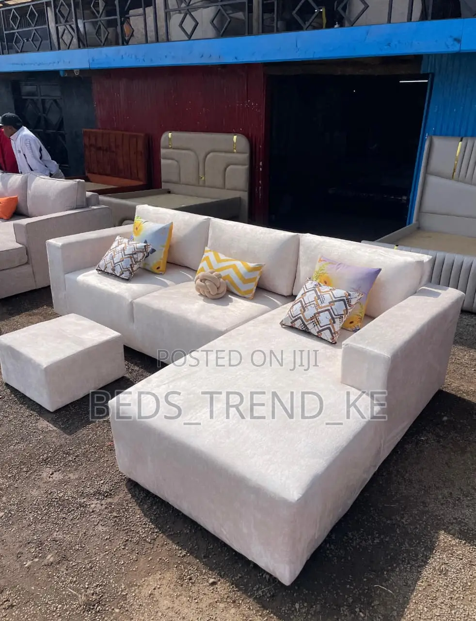 Premium Upholstered 6 Seater L Sofa With a Puff