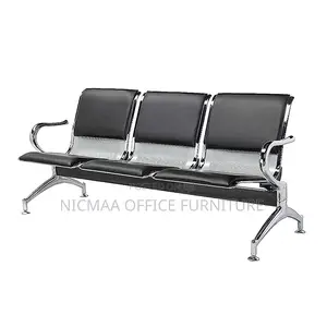 Office Seat: 3-Link Simple Gauge Padded Black Waiting Bench
