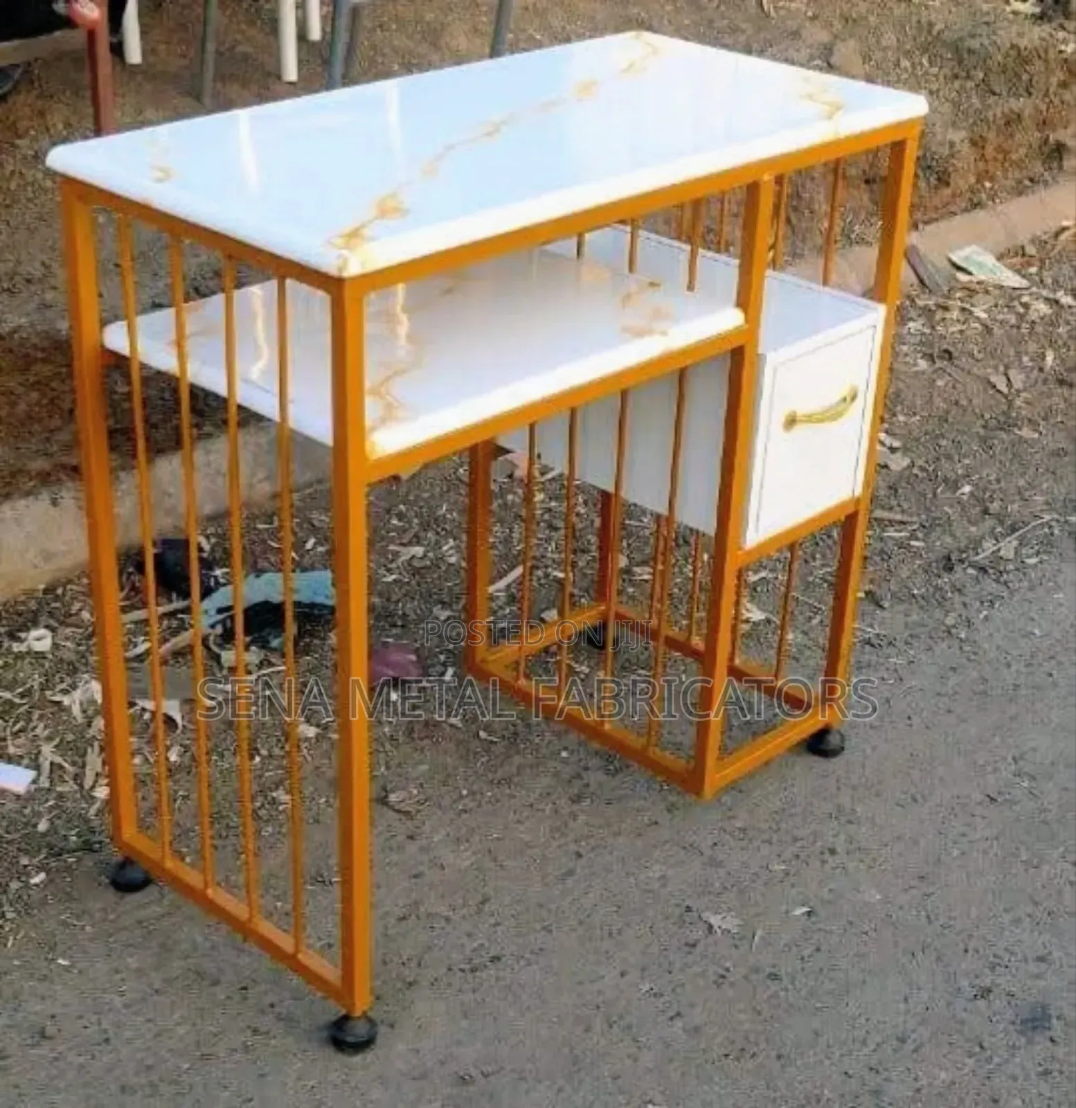Manicure Table, Goldish and White Top
