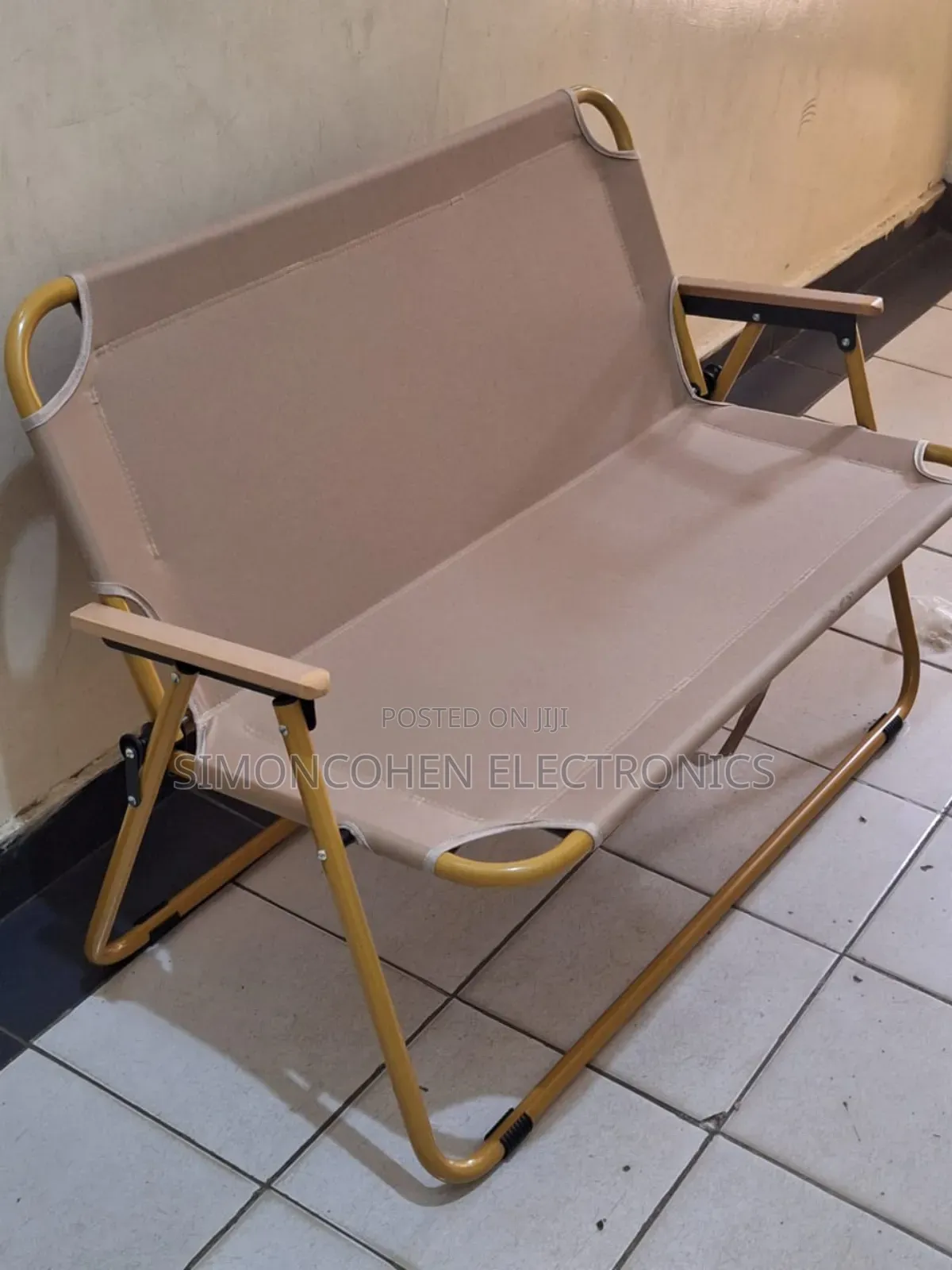 Outdoor Double Seat Camping Chair With Wood Armrest
