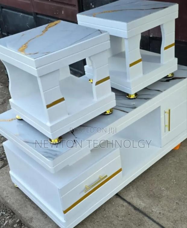 Coffee Table With Glass/Marble Topping With 2 Stools