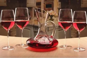 Modern Quality Curvy European Style Red Wine Decanter With 6 Glasses