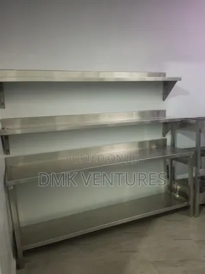 Classic Modern Working Area With Table Top Stainless Shelves