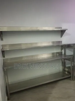 Stylish Kitchen Storage Shelves and a Working Table Top , Stainless