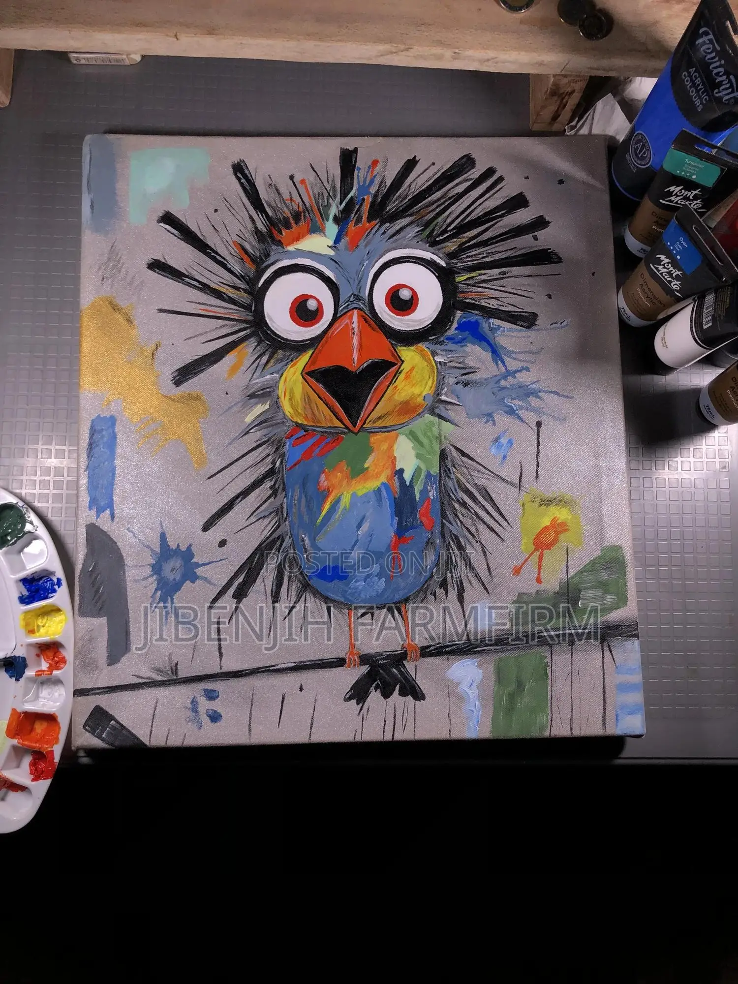 ' Astounded Staticky Bird ' Hand Made Art Piece