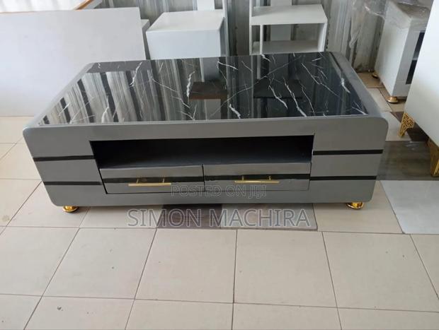 Executive Black Gold Coffee Table With Marble Top