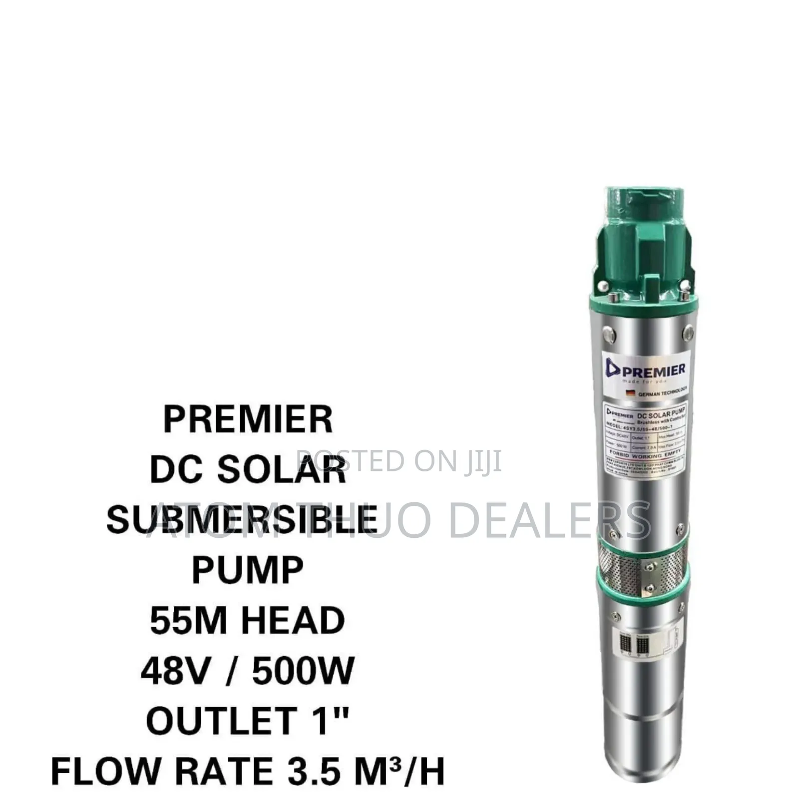 Premier Dc Solar Submersible Pump 55m Head 48v