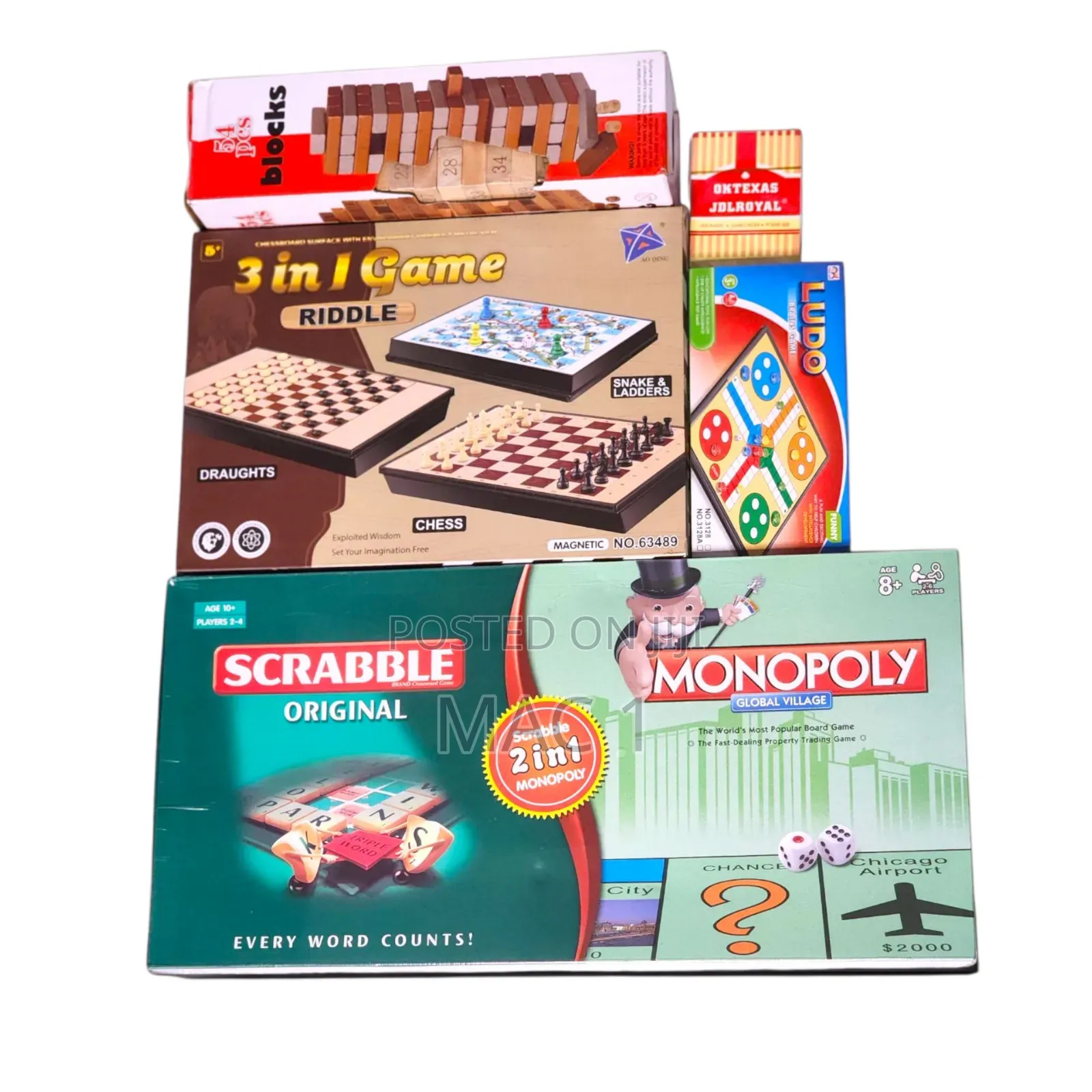 8 Board Games in 1 Set Monopoly Jenga Scrabble Chess Ludo Cards S L