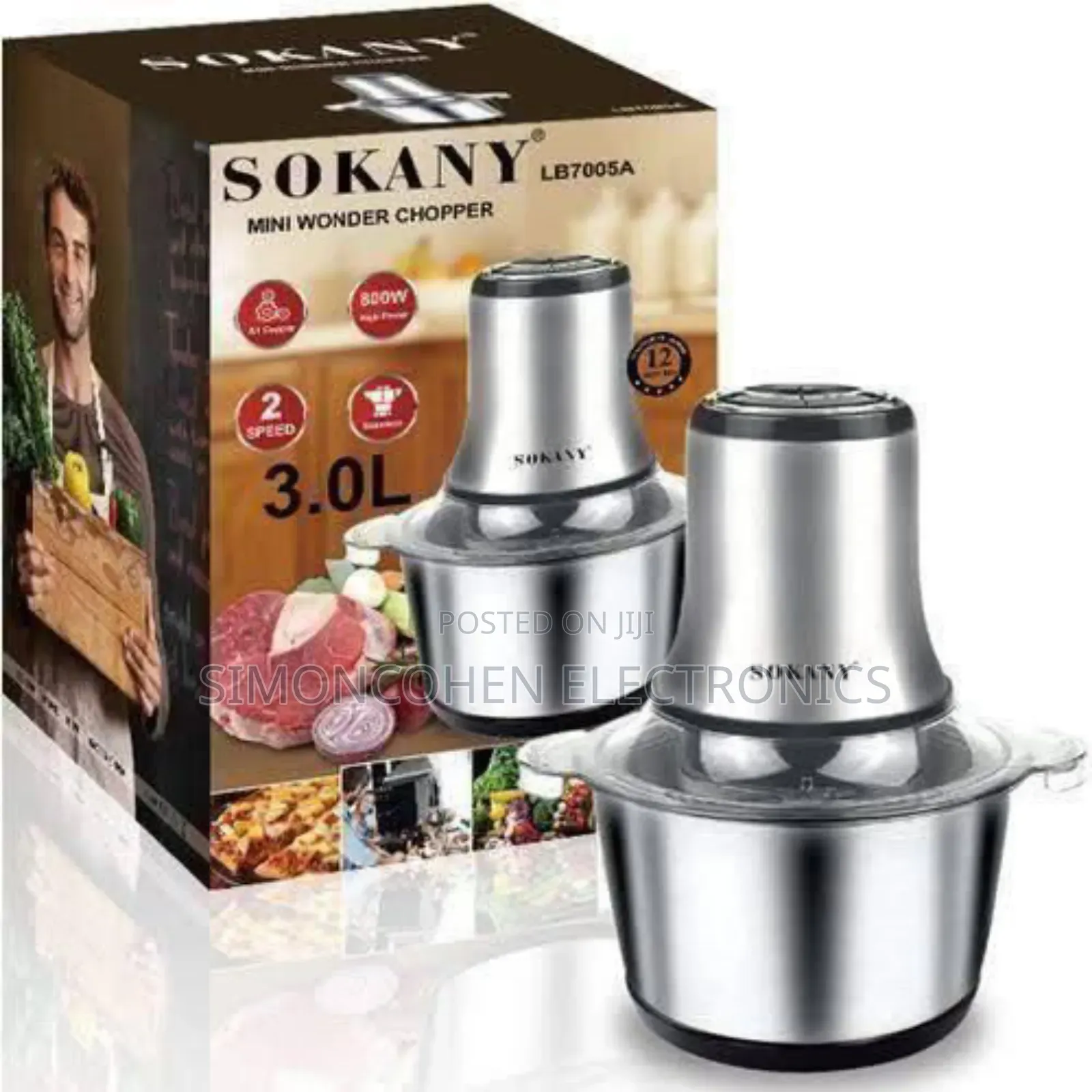 Sokany 3ltrs Chopper(With Steel Bowl)