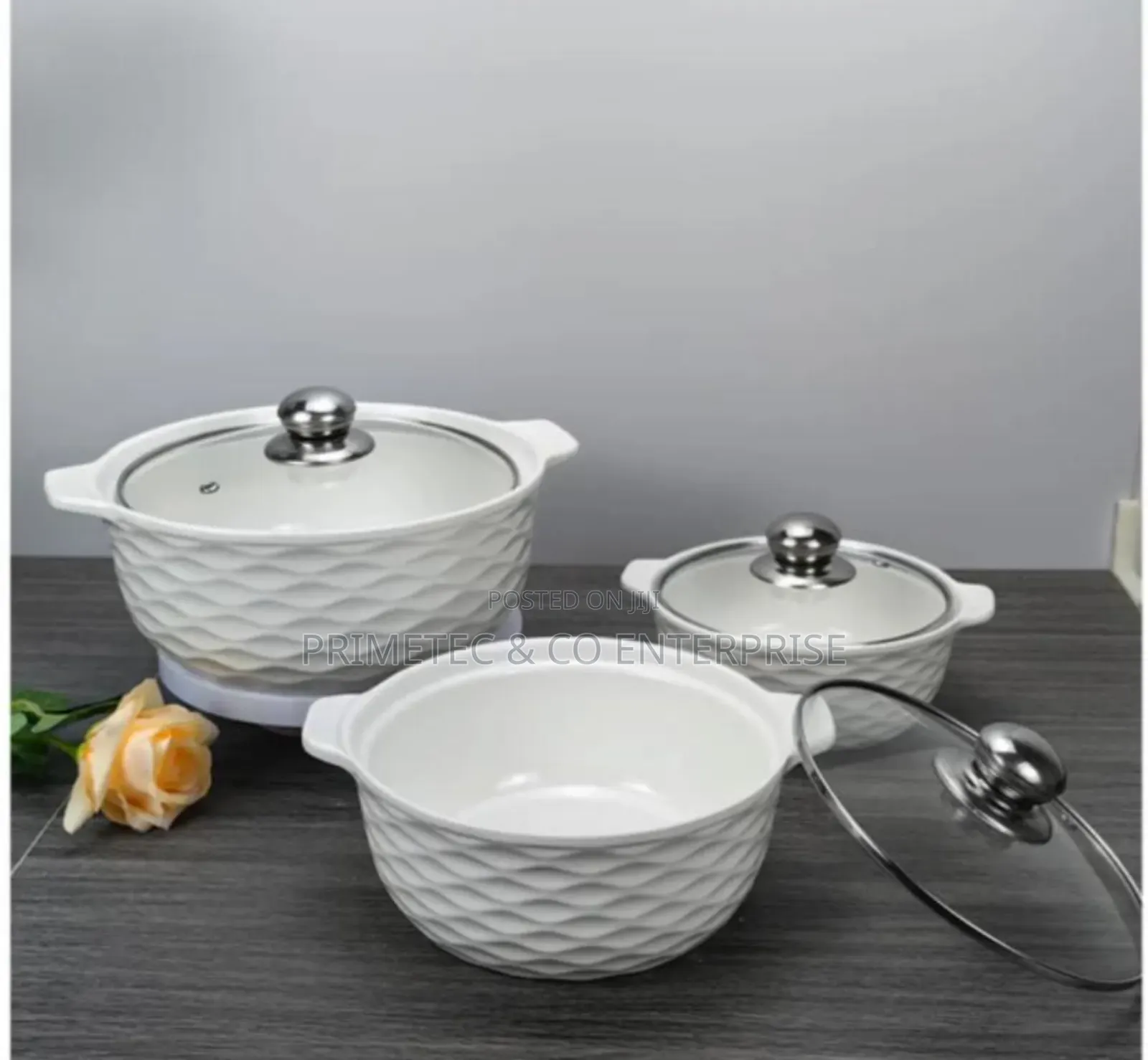 Set of 3 White Soup Pots