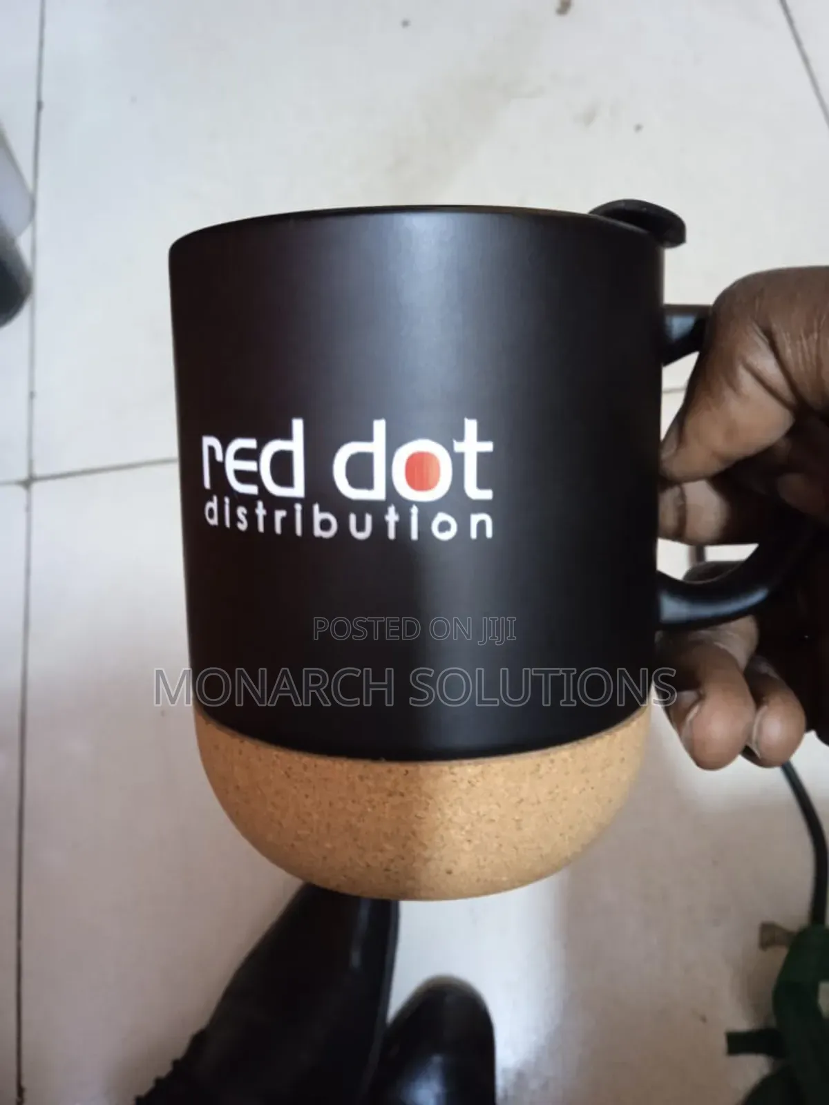 Printed Black Ceramic Mug With Corn Bottle