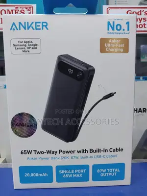 Anker Power Bank 20000mah 87w Portable With Built-in Usb-C Cable A1383