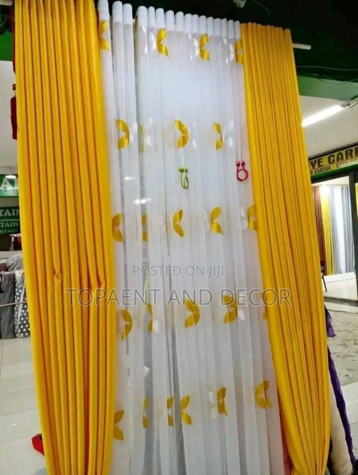 Mustard Yellow Well Designed With It's Flowered Sheers