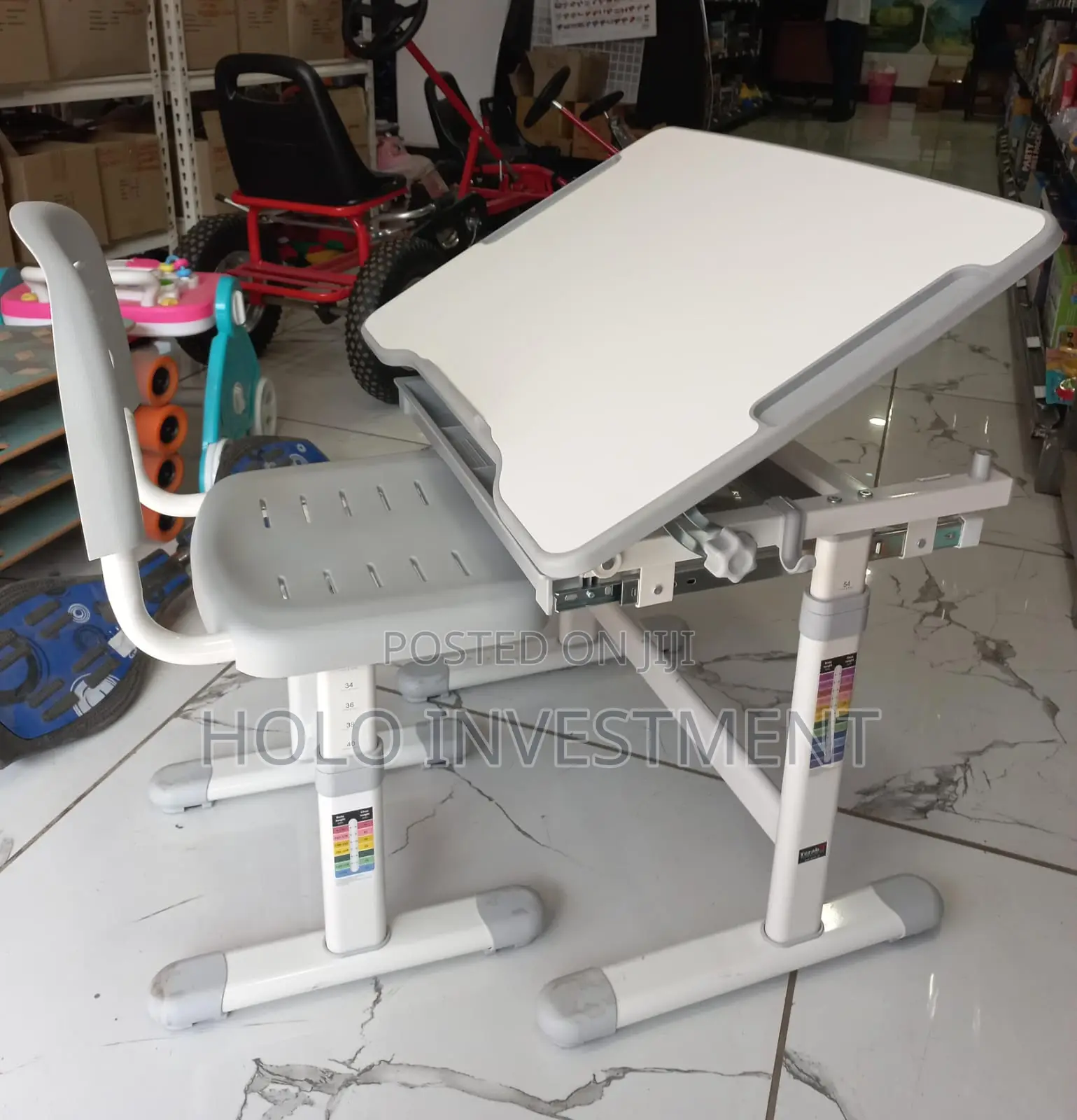 Screw-Locking Height Adjustable Kids Desk and Backrest Chair