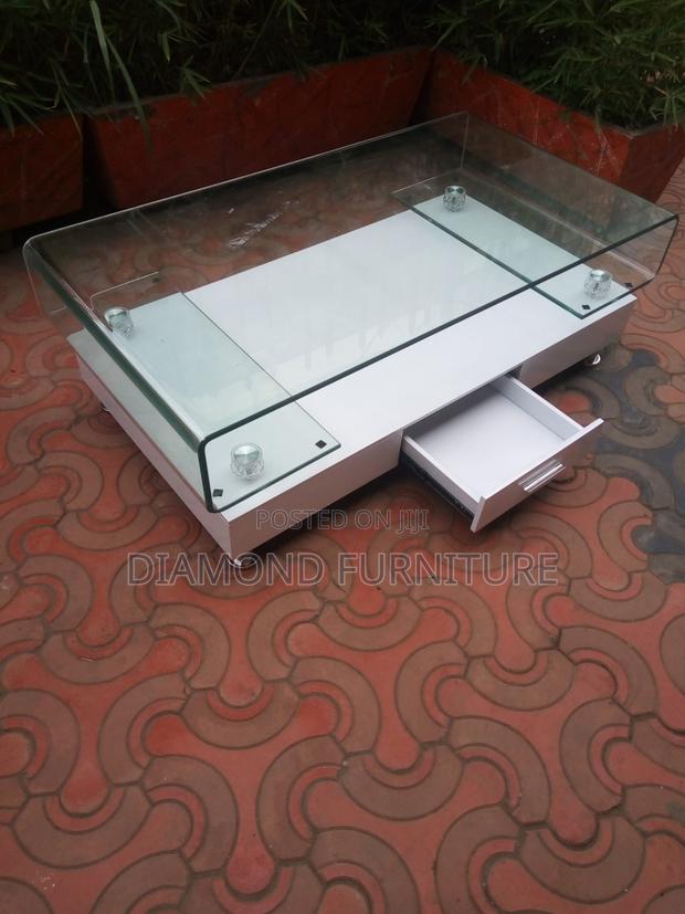 Coffee Table; Tempered Glass Top Coffee Table With Wooden Base - thumbnail 4