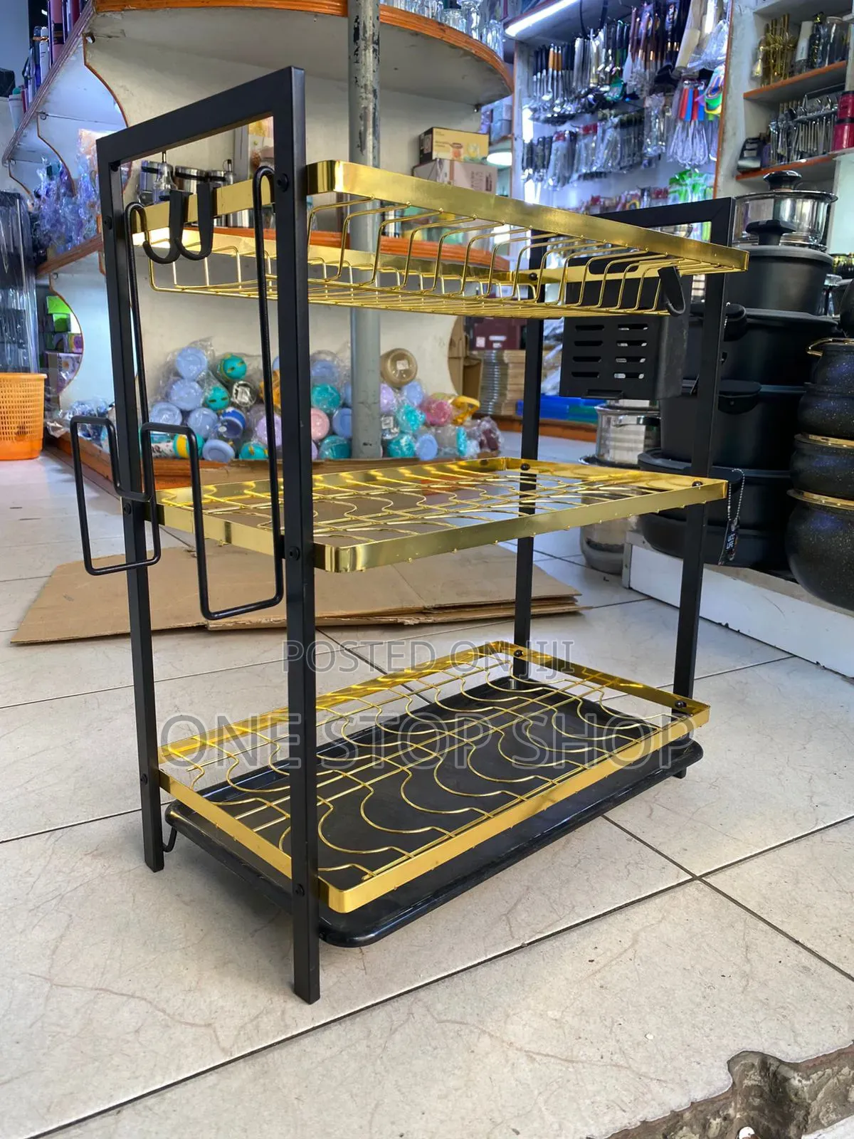 3 Layer Black Gold Dish Rack Drainer