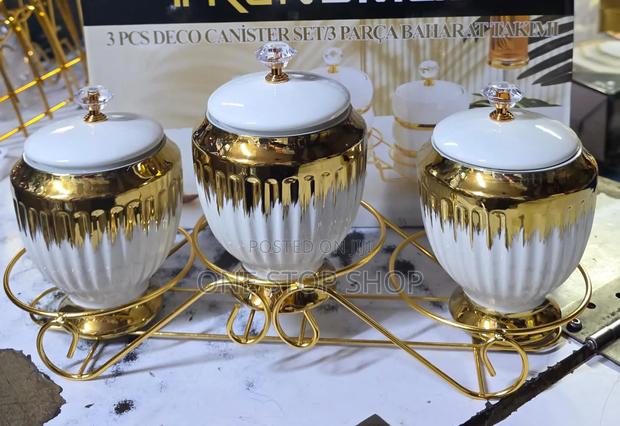 3pcs Unique Ceramic 1litre Each Multi-Purpose Sugar Canister Jars - main view