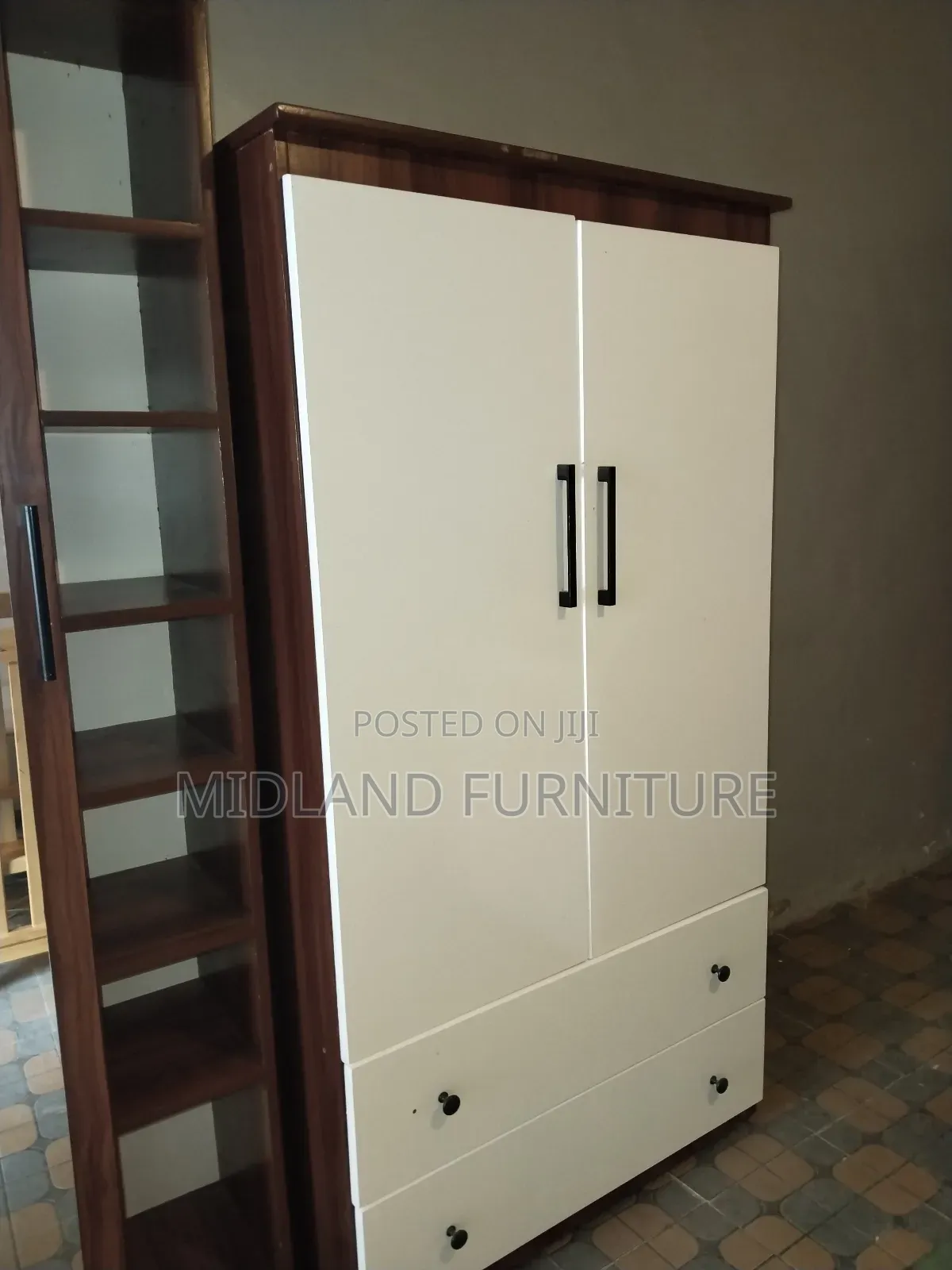Brown and White Wardrobe Cabinet