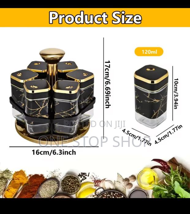 6pcs Rotatable Spice Rack Black Gold - main view