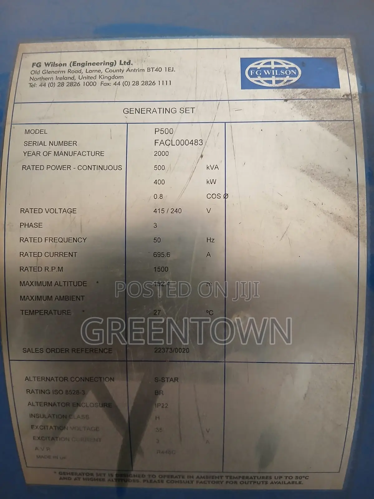 500 Kva Perkins Open Set Generator (Slightly Used)