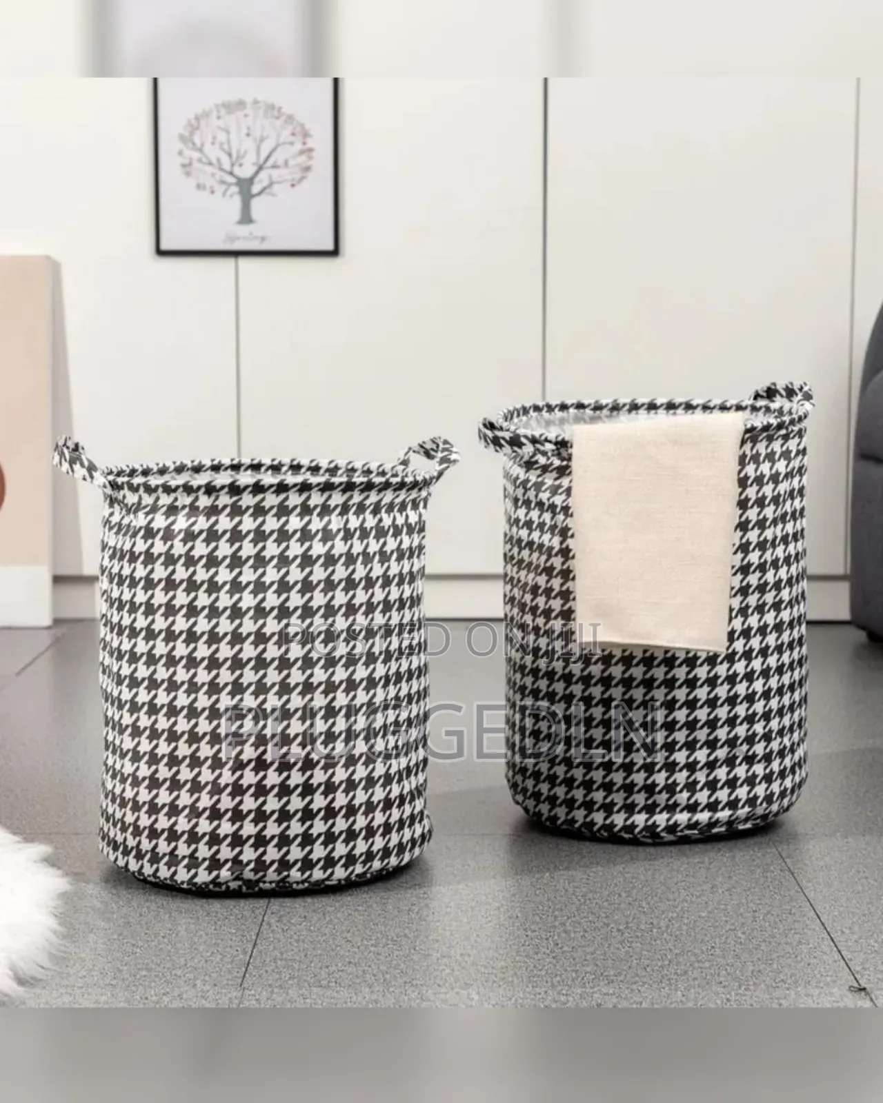 Foldable Houndstooth Laundry Hamper