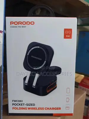Porodo Pocket-Sized Folding Wireless Charger - Black