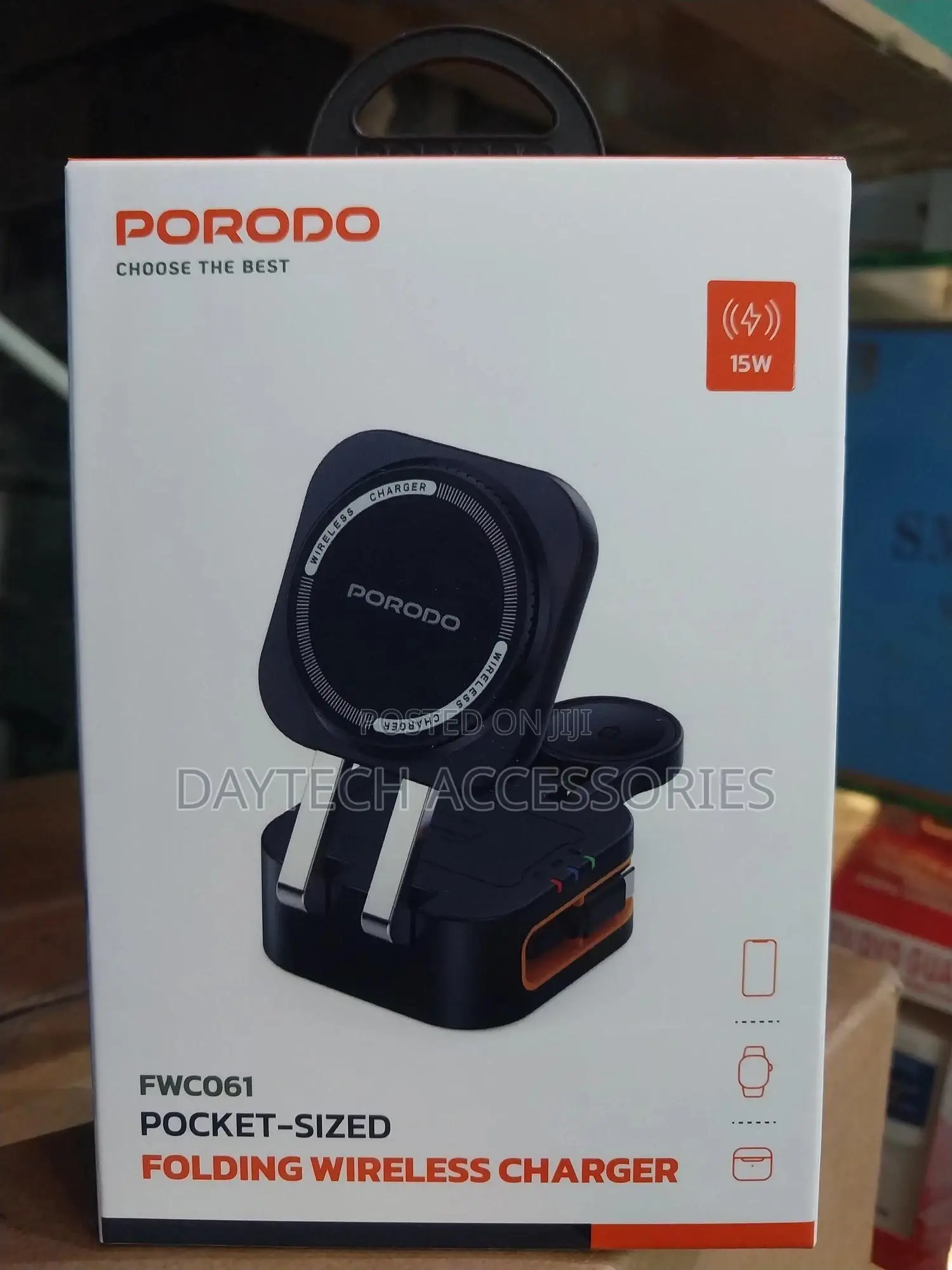 Porodo Pocket-Sized Folding Wireless Charger - Black