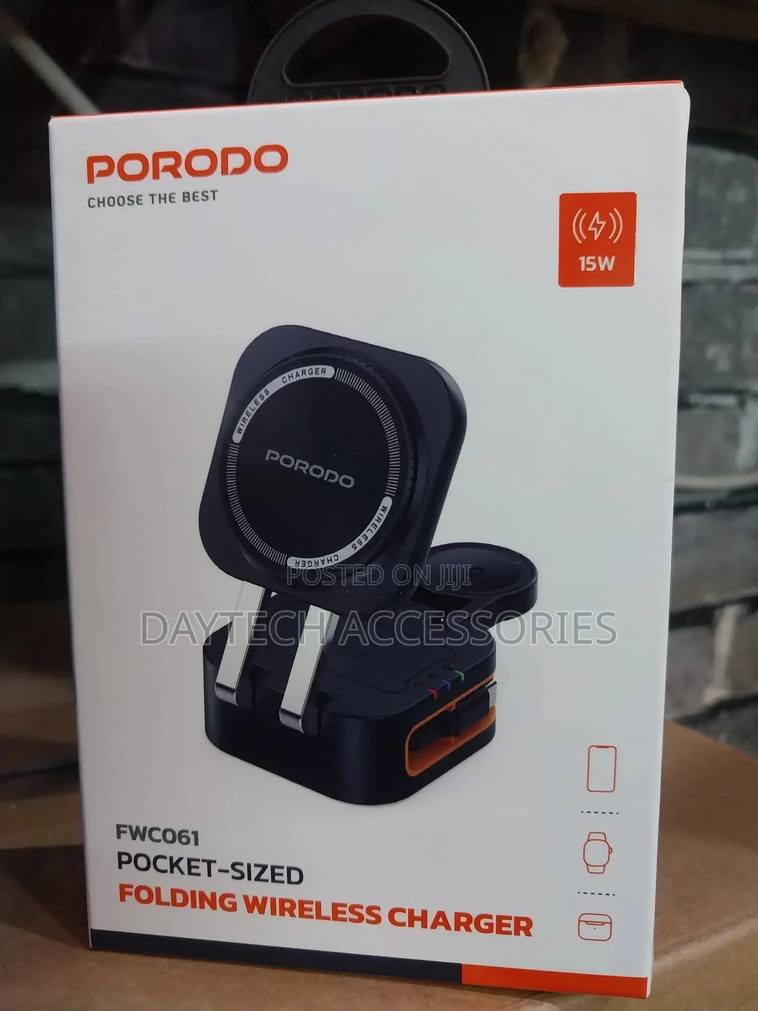 Porodo Pocket-Sized Folding Wireless Charger - Black