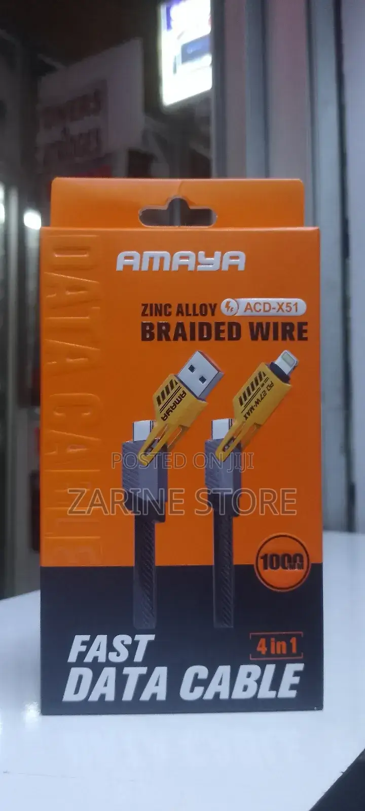 Amaya 4 in 1 Fast Data Zinc Alloy Braided Wire Cable 1000mm