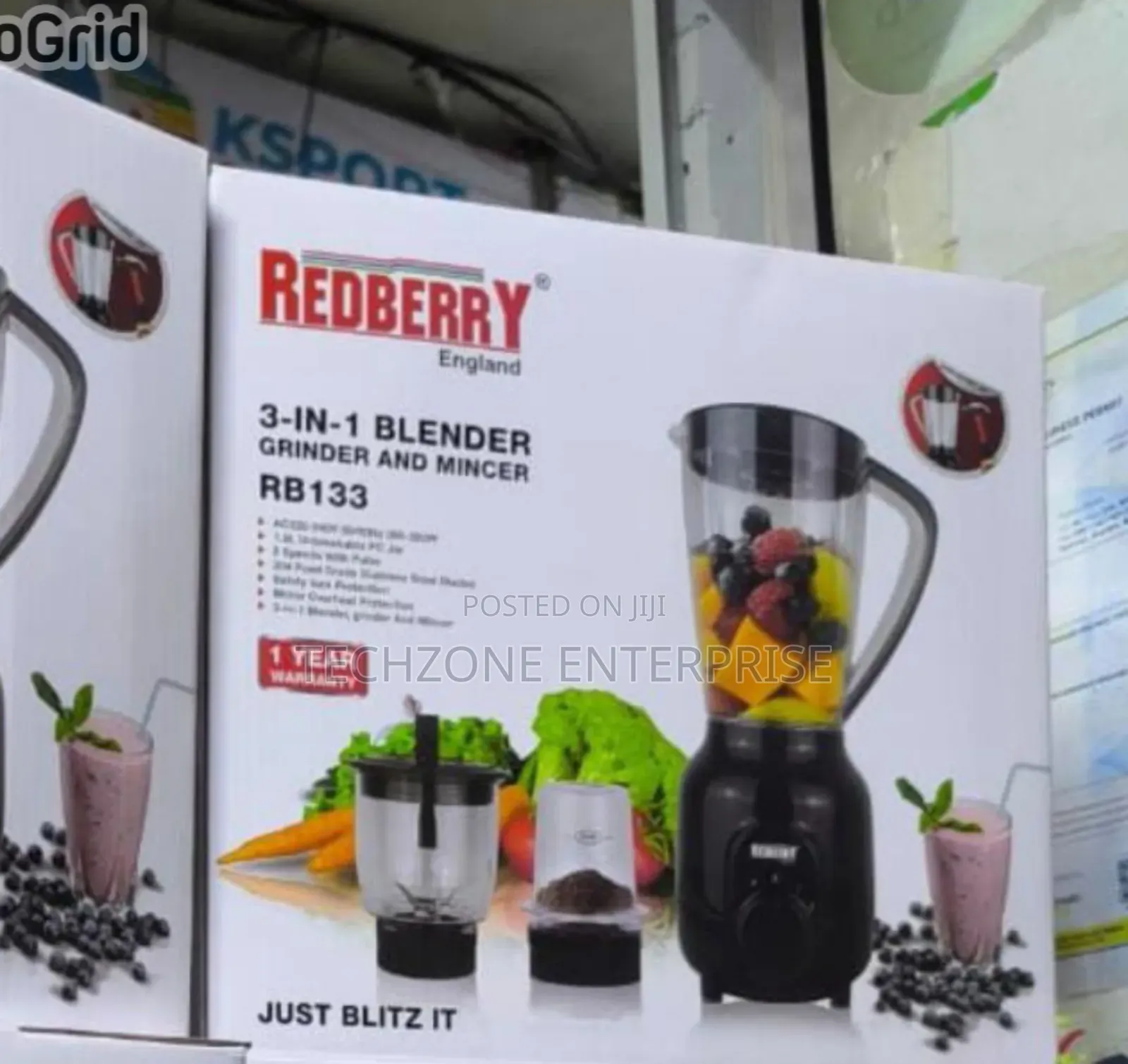 Proffesional 3 in 1 Redberry Blender;Blender,Chopper and Grinder 