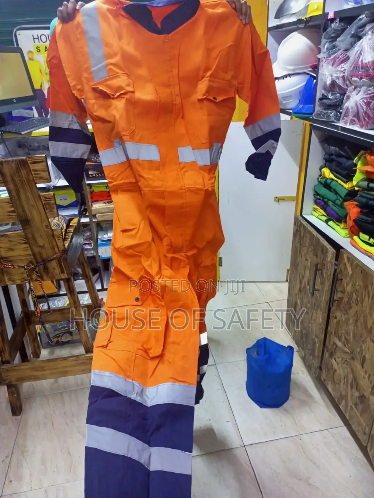 Navy Blue and Orange Side Pockets Overall