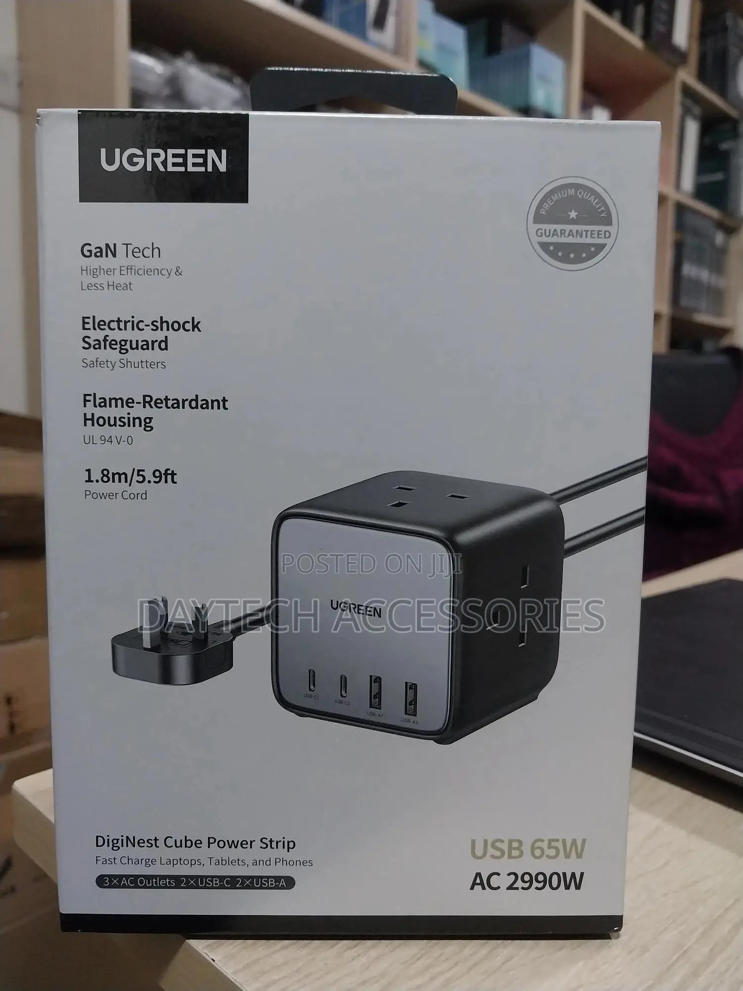 Ugreen Diginest Cube Power Strip 3 Ac Outlets + 65w 2a2c Uk Black 1.8m
