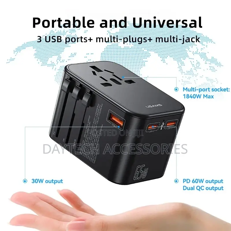 Usams T62 65w Dual Type-C+Usb Universal Travel Charger (Us-Cc199).
