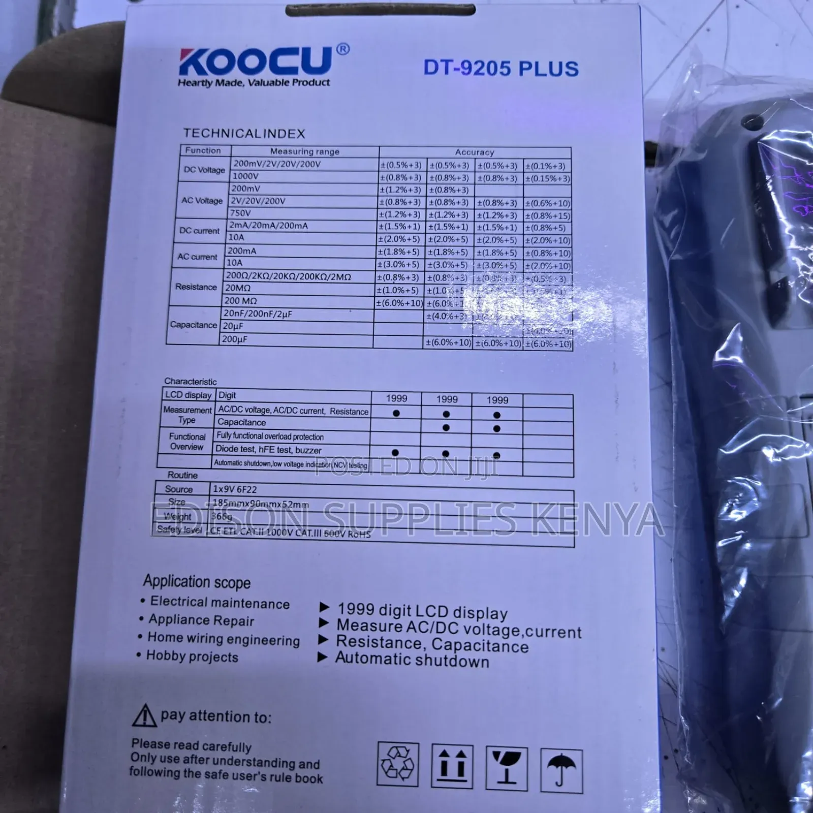 Koocu Digital Multimeter 2000 Counts With 9v Block Voltage Tester