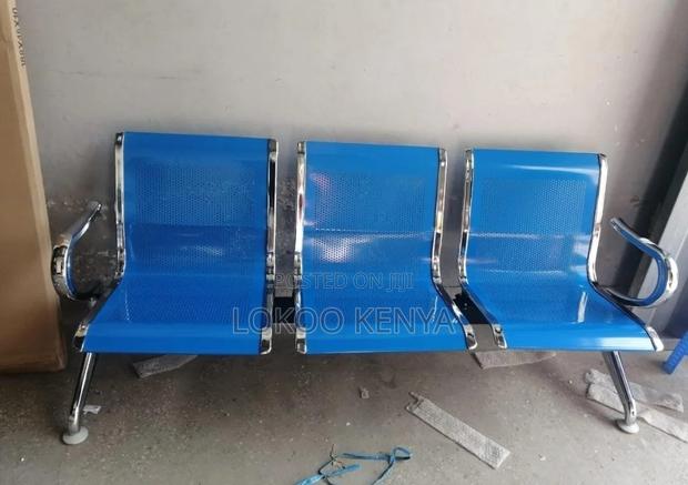 Office Bench : Three-Seater Blue Metallic Lobby Chair