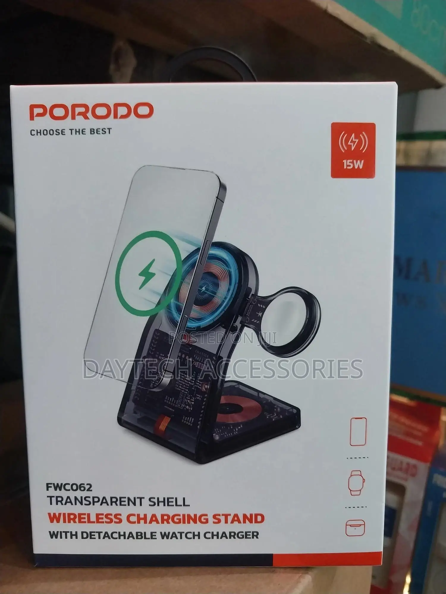 Porodo Transparent Shell Wireless Charging Stand - Black