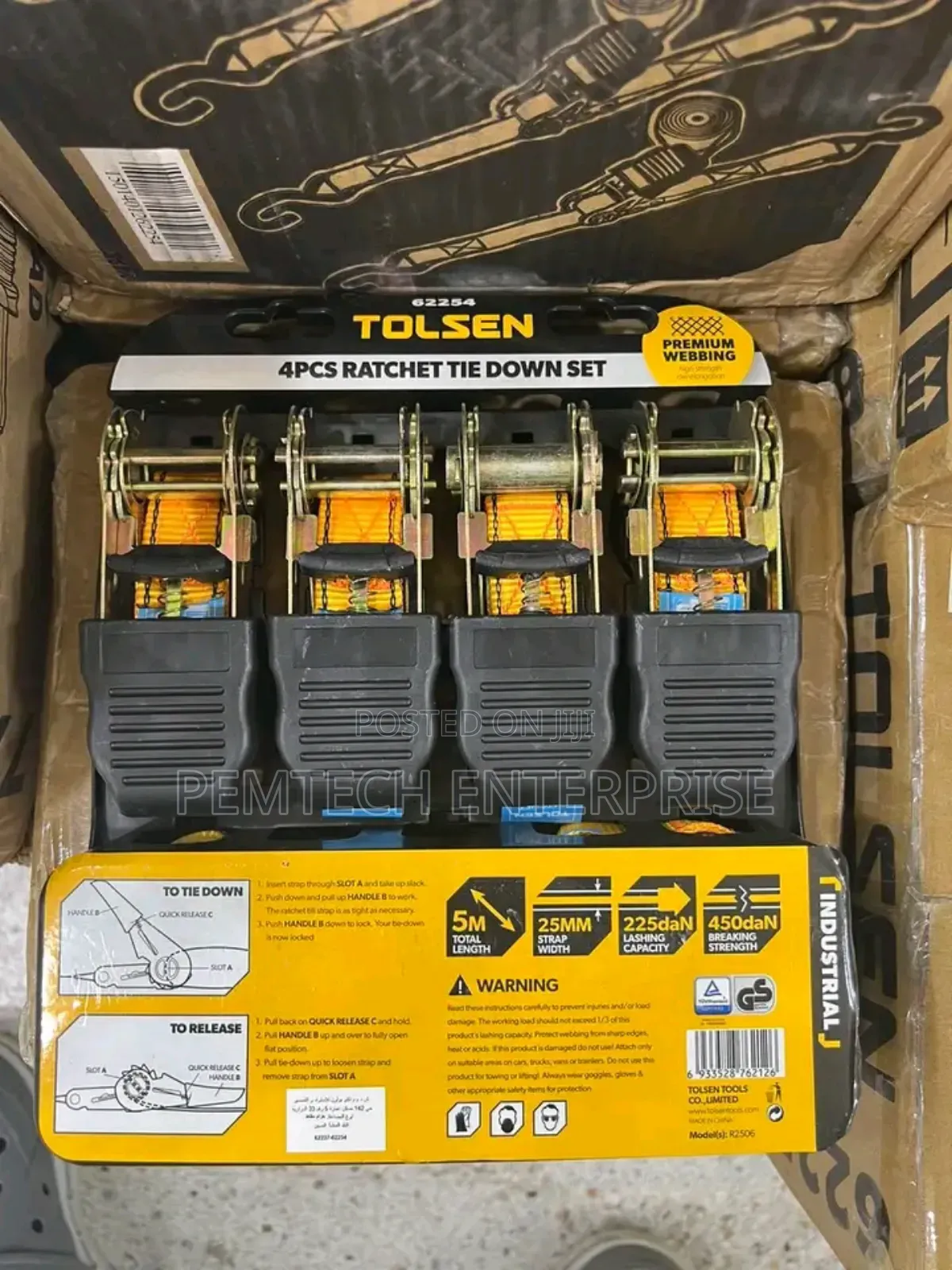 Tolsen 4-Piece Ratchet Tie Down Set (Model 62254).