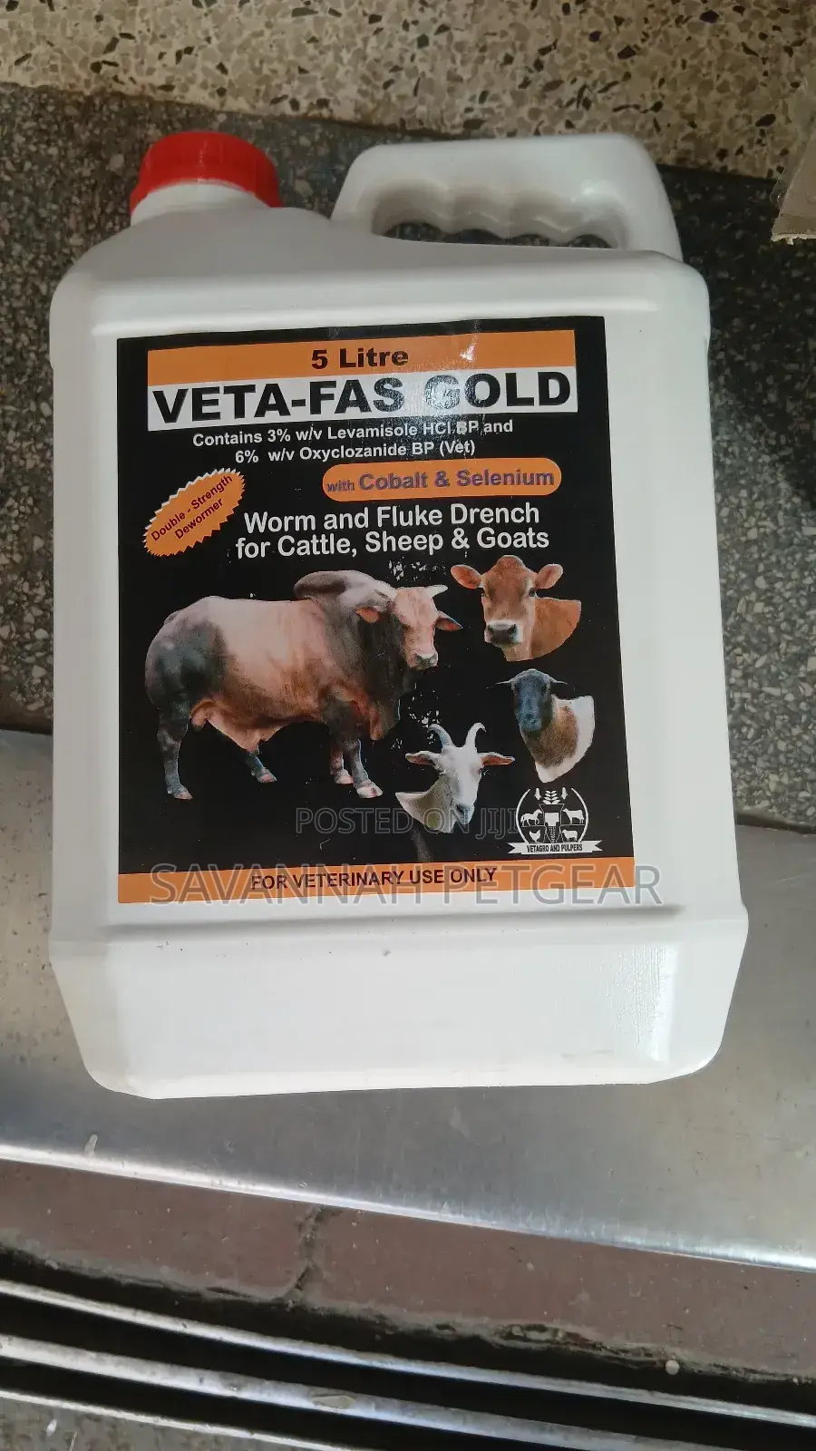 Veta-Fas Gold, a Veterinary Drench for Livestock - 5 Litres