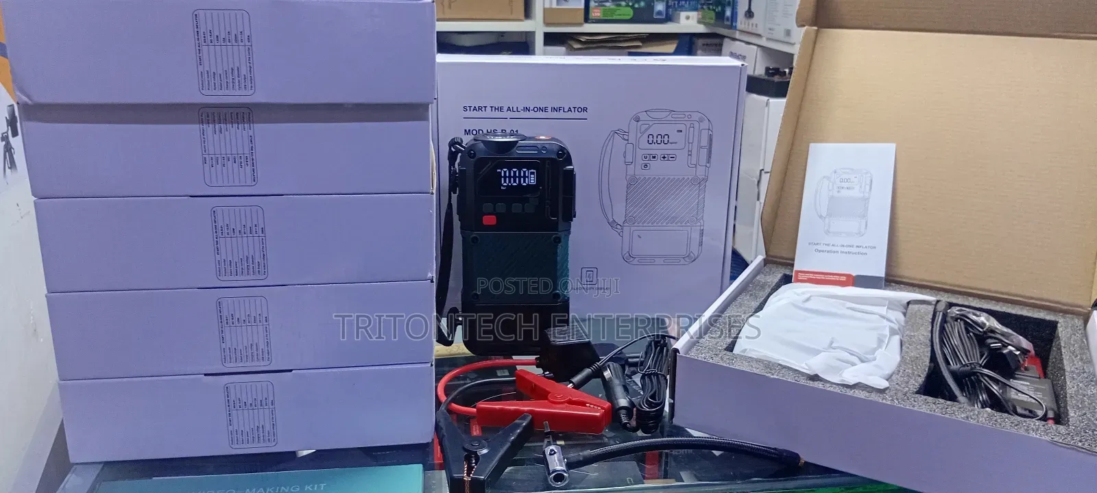 Portable Car Jumpstarter With Powerful Car Tire Compressor