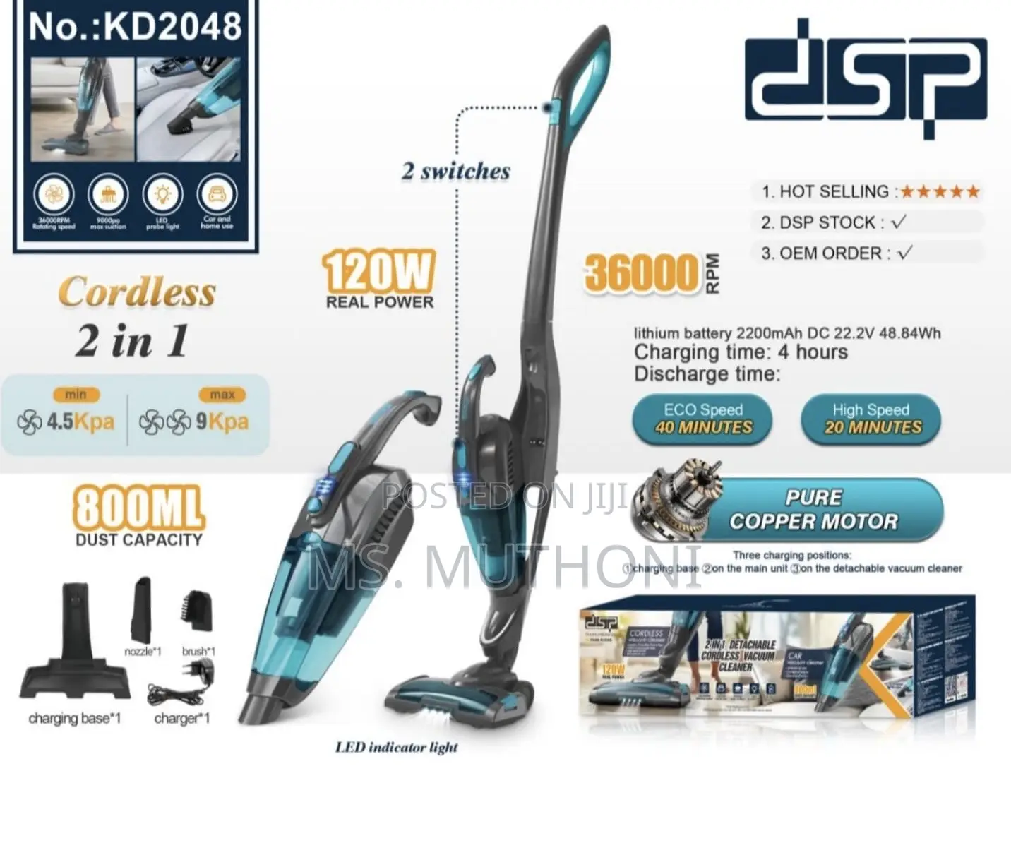 Efficient 2 in 1 Detachable Cordless Vaccum Cleaner: