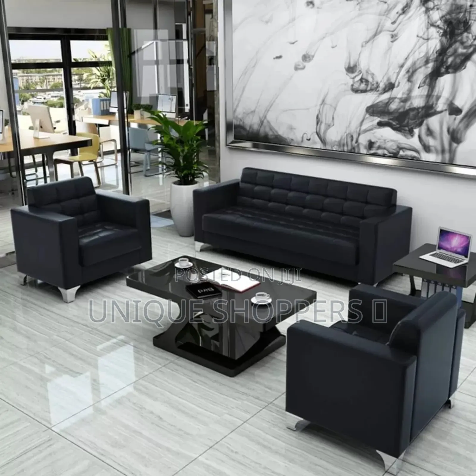 5 Seater Office Sofa in Faux Leather